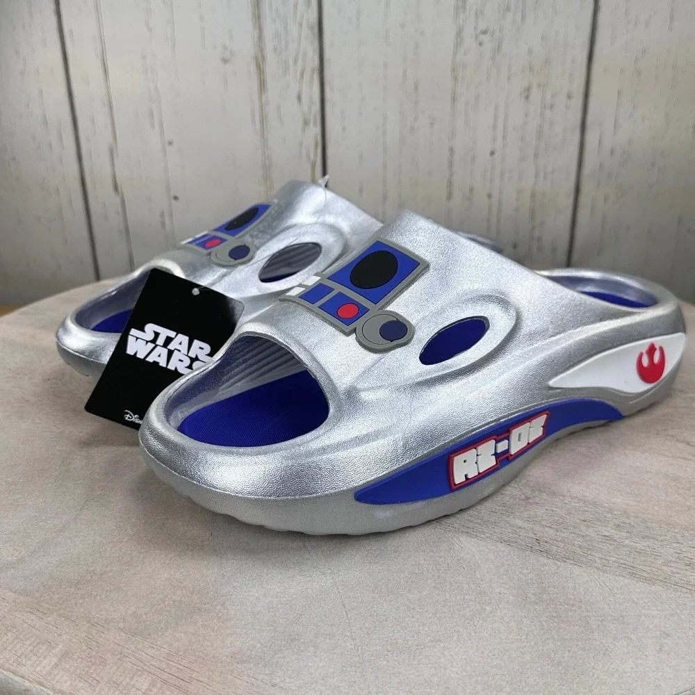 Disney Star Wars R2-D2 Mens Silver Novelty Sport Slides Sandals Size 9 New